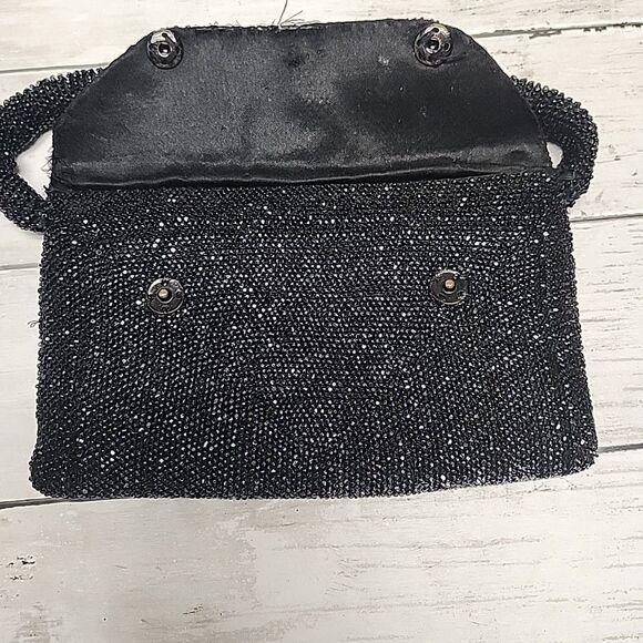 Vintage Black Beaded Sparkling Small Clutch Bag Purse Handbag - Picture 8 of 9